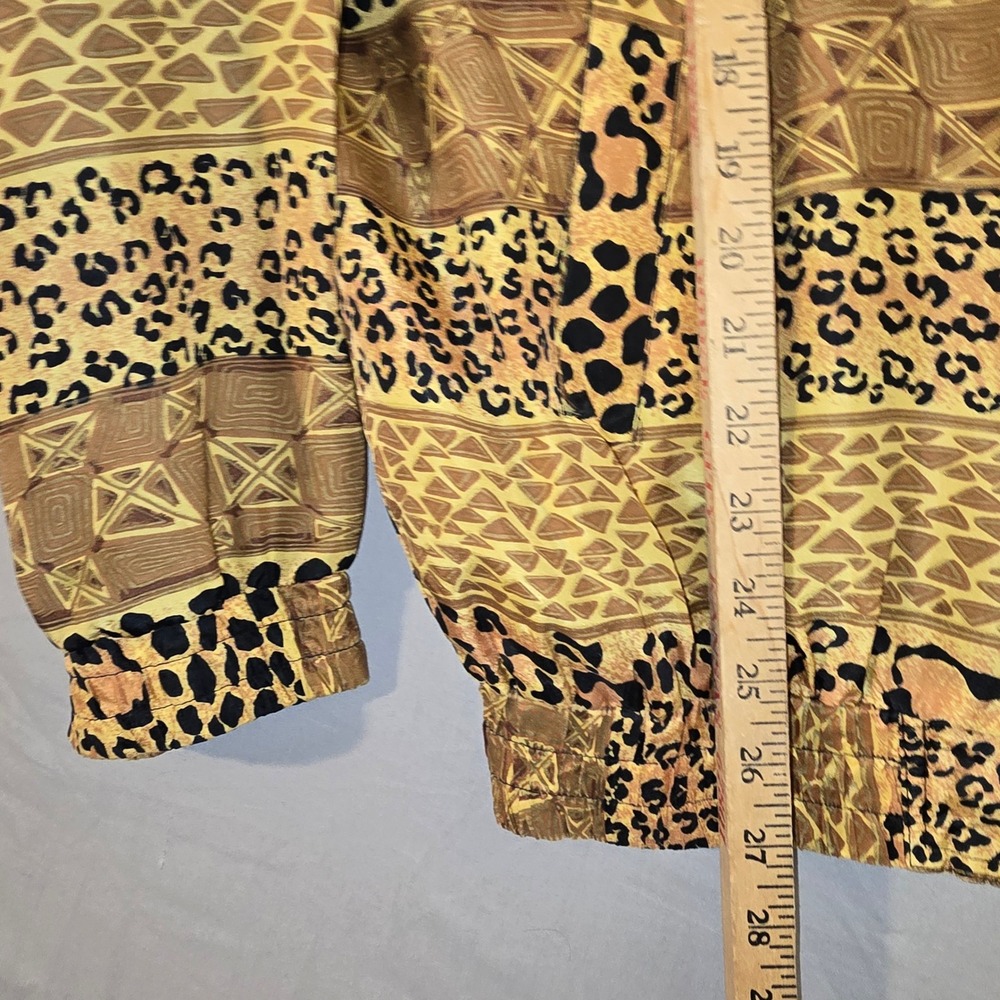 Fu Da International Bomber Jacket M Womens Gold Silk Leopard Tribal Vintage 90s - Picture 4 of 5